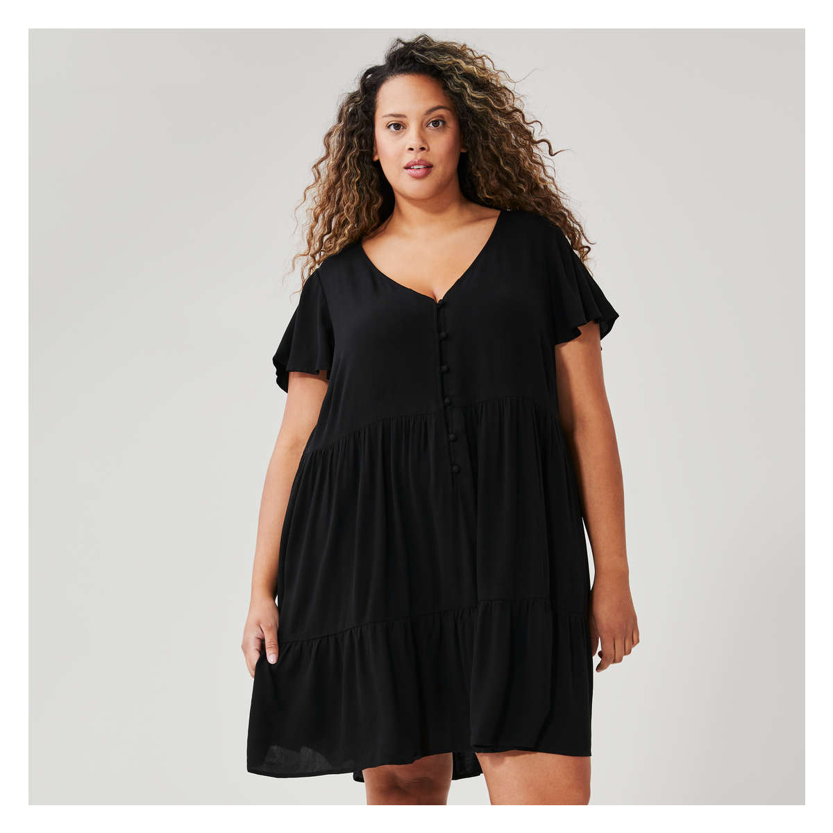 Women Ruffle Sleeve Dress in JF Black from Joe Fresh